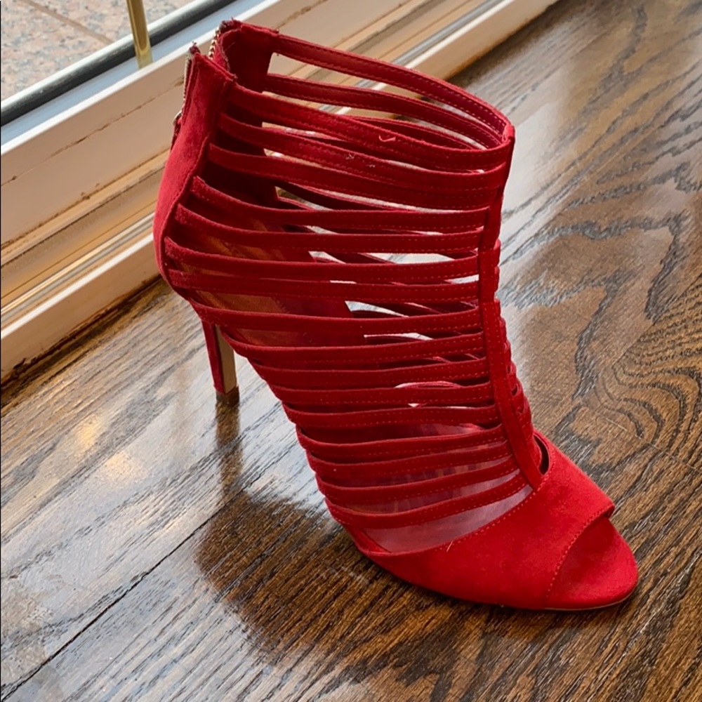 Red open toed booties